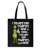 Load image into Gallery viewer, Grinch Funny Quote Don't Like Diabetes Christmas Tee Basketweave Tote Bag