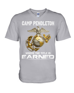 Camp Pendleton Earned Black T-Shirt Guys V-Neck