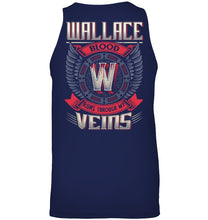 Load image into Gallery viewer, Wallace Blood Runs Through Veins Black Quote Name T-Shirt Unisex Tank Top