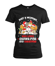 Load image into Gallery viewer, Just A Woman Who Loves Guinea Pigs And Christmas Tshirt Ladies Tee