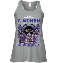 Load image into Gallery viewer, Woman Loves American Football And Baltimore Ravens Gift For Fans Ladies Flowy Tank