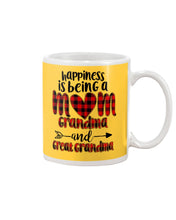 Load image into Gallery viewer, Happiness Is Being A Mom Grandma And Great Grandma Mug