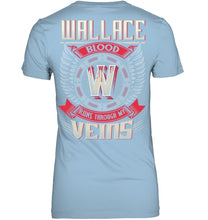 Load image into Gallery viewer, Wallace Blood Runs Through Veins Black Quote Name T-Shirt Ladies V-Neck