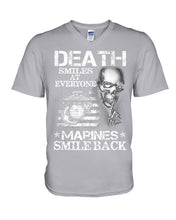 Load image into Gallery viewer, Death Smiles At Every Marines Smile Back Guys V-Neck