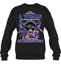 Load image into Gallery viewer, Woman Loves American Football And Baltimore Ravens Gift For Fans Sweatshirt