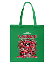 Load image into Gallery viewer, A Woman Loves Georgia Bulldogs Custom Tee Basketweave Tote Bag