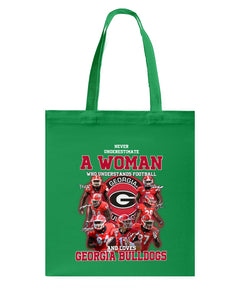 A Woman Loves Georgia Bulldogs Custom Tee Basketweave Tote Bag