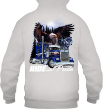 Load image into Gallery viewer, Ride With Pride Wolf Truck Black T-Shirt Hoodie
