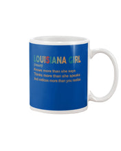 Load image into Gallery viewer, Louisiana Girl Knows More Than She Says Funny T-Shirt Mug