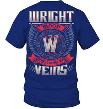 Load image into Gallery viewer, Wright Blood Runs Through Veins Black Quote Name T-Shirt Guys Tee
