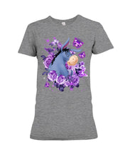 Load image into Gallery viewer, Donkey Loves Purple Flowers Custom T-Shirt Ladies Tee