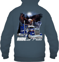 Load image into Gallery viewer, Ride With Pride Wolf Truck Black T-Shirt Hoodie