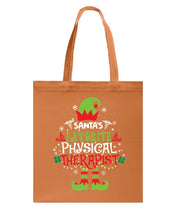 Load image into Gallery viewer, Santa's Favorite Physical Therapist Black T-Shirt Basketweave Tote Bag
