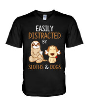 Load image into Gallery viewer, Easily Distracted By Sloths And Dogs Tshirt Sloth Guys V-Neck