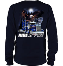 Load image into Gallery viewer, Ride With Pride Wolf Truck Black T-Shirt Unisex Long Sleeve
