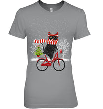 Load image into Gallery viewer, Winter Cat Riding Bicycle Christmas Gift T-Shirt Ladies Tee