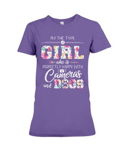 A Girl Who Is Happy With Cameras And Dogs Gift For Dog Lovers T-Shirt Ladies Tee