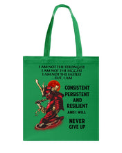 Load image into Gallery viewer, Samurai Consistent Persistent Resilient Quote T-Shirt Basketweave Tote Bag