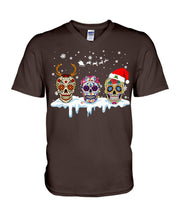 Load image into Gallery viewer, Merry Christmas Three Skulls Christmas T-Shirt Gift Guys V-Neck
