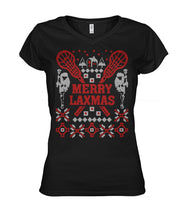 Load image into Gallery viewer, Funny Lacrosse Ugly Christmas Ladies V-Neck