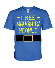 Load image into Gallery viewer, Santa Claus I See Naughty People Christmas T-Shirt Guys V-Neck