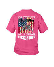 Load image into Gallery viewer, Never Underestimate A Grandpa Black T-Shirt Youth Tee