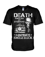 Load image into Gallery viewer, Death Smiles At Every Marines Smile Back Guys V-Neck