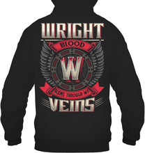 Load image into Gallery viewer, Wright Blood Runs Through Veins Black Quote Name T-Shirt Hoodie