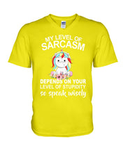 Load image into Gallery viewer, Unicorn Sarcasm Speak Wisely Funny Quote Guys V-Neck
