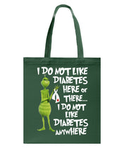 Load image into Gallery viewer, Grinch Funny Quote Don't Like Diabetes Christmas Tee Basketweave Tote Bag