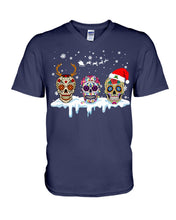 Load image into Gallery viewer, Merry Christmas Three Skulls Christmas T-Shirt Gift Guys V-Neck