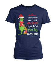 Load image into Gallery viewer, Grinch Christmas Movie It's Too Peopley Outside Black T-Shirt Ladies Tee