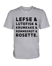 Load image into Gallery viewer, Lefse Lutefisk Krumkake Quote T-Shirt Gift Guys V-Neck