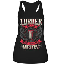 Load image into Gallery viewer, Turner Blood Runs Through Veins Black Quote Name T-Shirt Ladies Flowy Tank