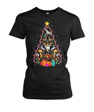 Load image into Gallery viewer, Horse Tree Christmas Candy Cane Ladies Tee