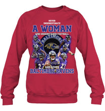 Load image into Gallery viewer, Woman Loves American Football And Baltimore Ravens Gift For Fans Sweatshirt