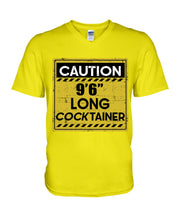 Load image into Gallery viewer, Caution 9&#39;6&#39;&#39; Long Cocktainer Black T-Shirt Guys V-Neck