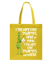 Load image into Gallery viewer, Grinch Funny Quote Don't Like Diabetes Christmas Tee Basketweave Tote Bag