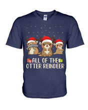 Load image into Gallery viewer, Merry Ottermas All Of The Otter Reindeer Black T-Shirt Guys V-Neck