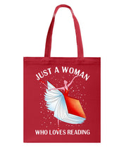 Load image into Gallery viewer, Just A Woman Loves Dancing And Reading Books Basketweave Tote Bag