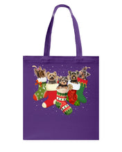 Load image into Gallery viewer, Yorkies In The Socks For Yorkie Lovers Christmas Gift Basketweave Tote Bag