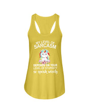 Load image into Gallery viewer, Unicorn Sarcasm Speak Wisely Funny Quote Ladies Flowy Tank