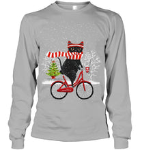 Load image into Gallery viewer, Winter Cat Riding Bicycle Christmas Gift T-Shirt Unisex Long Sleeve