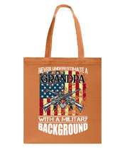 Load image into Gallery viewer, Never Underestimate A Grandpa Black T-Shirt Basketweave Tote Bag