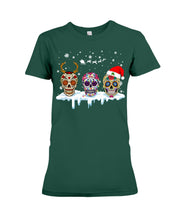Load image into Gallery viewer, Merry Christmas Three Skulls Christmas T-Shirt Gift Ladies Tee