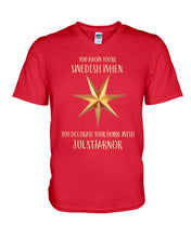 Load image into Gallery viewer, Christmas Star Swedish Julstarnor Black T-Shirt Guys V-Neck