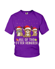 Load image into Gallery viewer, Merry Ottermas All Of The Otter Reindeer Black T-Shirt Youth Tee