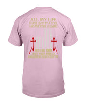 Load image into Gallery viewer, Lived By A Code Back Side T-Shirt Guys Tee