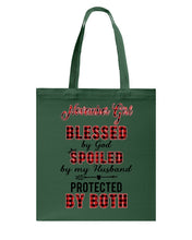 Load image into Gallery viewer, November Girl Blessed By Girl Spoiled By Husband Quote T-Shirt Basketweave Tote Bag