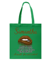 Load image into Gallery viewer, Samantha A Mouth She Can't Control Lipsquote Name T-Shirt Basketweave Tote Bag